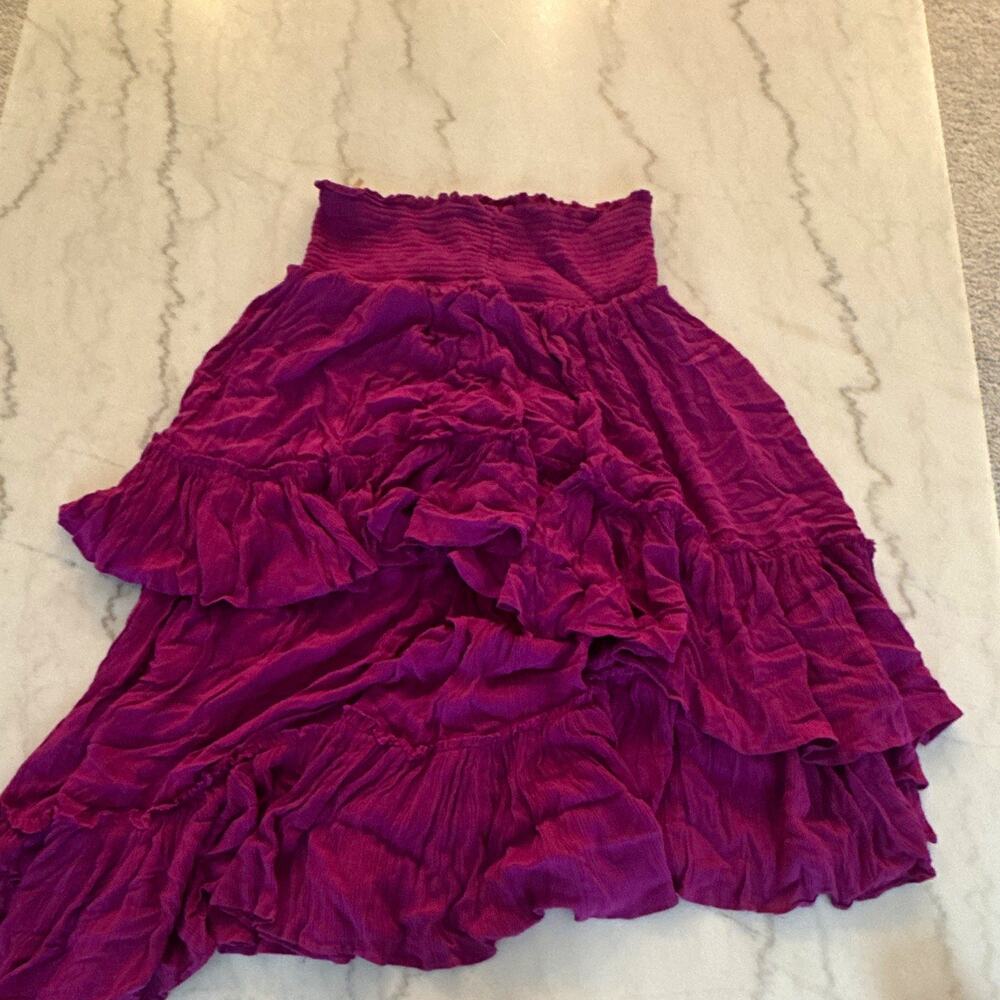 Free People Purple Ruffle Layered Mini Skirt 0 Rayon Knit Elastic Waist 0099x